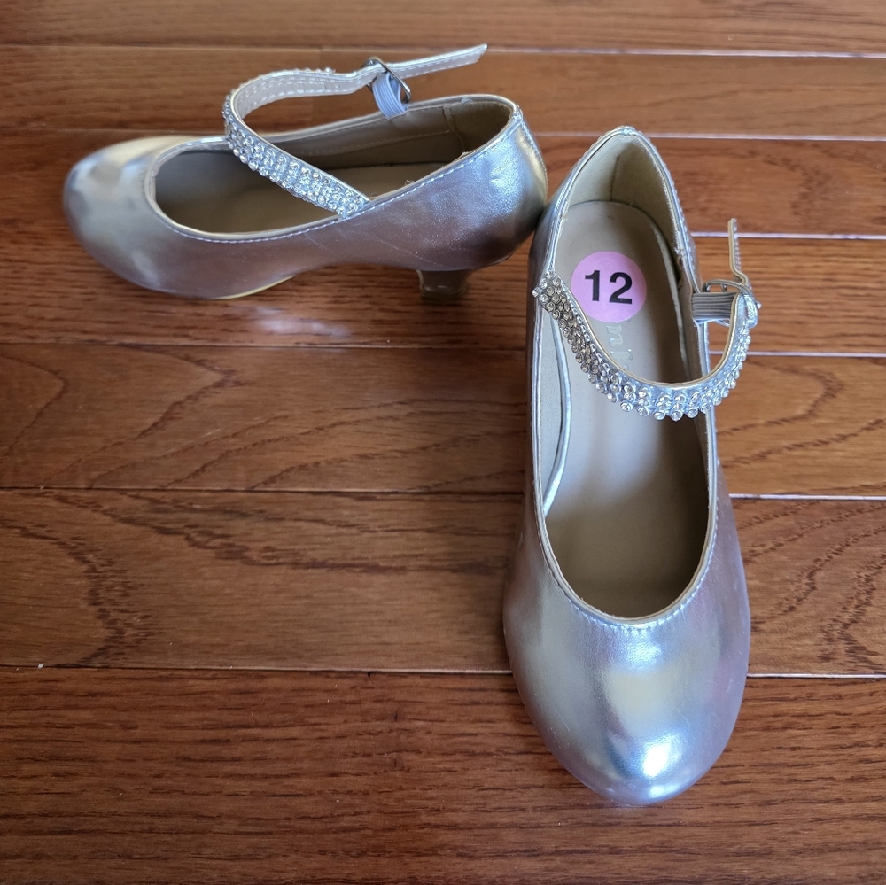 Girls' Metallic Gold Dress Mary Jane Shoes with Rhinestone Strap